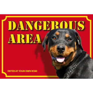 Hundewarnschild Dangerous Area, Rottweiler