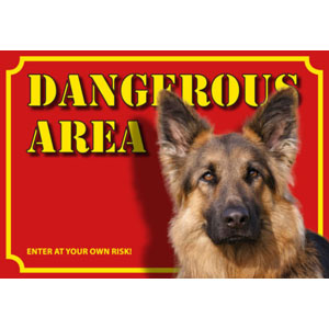 Dog Warning Label Dangerous Area, German Shepherd