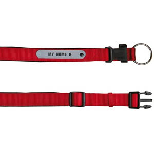 Premium Halsband mit Neopren-Polsterung und Adresslasche Rot