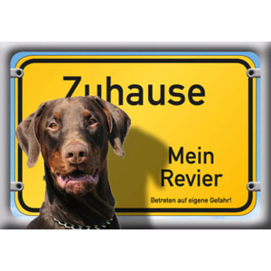German Dog Warning Label Zuhause Mein Revier, Dobermann