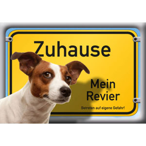 German Dog Warning Label Zuhause Mein Revier, Jack Russell
